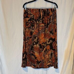 Halogen Black Blouse with Rust and Cream Paisley Floral Print